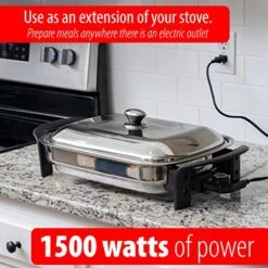 16-Inch Electric Skillet - Rectangular Stainless Steel Pan With Handles And Lid Cover 9 16-Inch Electric Skillet - Rectangular Stainless Steel Pan With Handles And Lid Cover -Wilton Shop 51A8exhmDOL