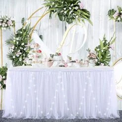 Purple Tulle Table Skirt With Lights 9FT Tutu Table Cloth Round Or Rectangle Tables Perfect For Baby Shower Wedding Birthday Party And Home Decoration(L 9(ft),H 30in) -Wilton Shop 51ACtG94L2L. AC