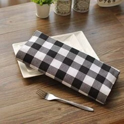 KIMODE Cotton Buffalo Plaid Placemats Set Of 4, 13" X 19" Farmhouse Black/White Hand-Woven Checkered Heat Resistant Kitchen Table Mats, Dinning Table Linen Machine Washable Minimalist Home Decorative -Wilton Shop 51ALDVFrNoL