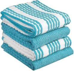 Premium Kitchen Towel (4-Pack), 16"x26" Highly Absorbent, Super Soft Long Lasting 100% Cotton Solid/Check Hand Towels, Tea Towels, Blue -Wilton Shop 51AbFo21ZuL. AC