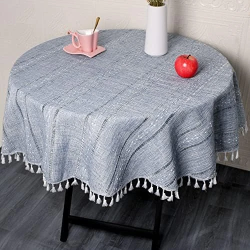 Solid Color Tassel Heavy Weight Cotton Linen Tablecloth For Rectangle Table (Square, 54 X 54 Inch, Gray) 11 Solid Color Tassel Heavy Weight Cotton Linen Tablecloth For Rectangle Table (Square, 54 X 54 Inch, Gray) - Image 9