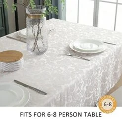 Scroll Damask Jacquard Tablecloth Polyester Fabric Water Resistant Spillproof Table Cover For Kitchen Dinning Wedding Banquet Party Tabletop Use (Rectangle/Oblong, 60 X 84 Inch, Beige) -Wilton Shop 51AnHdhZojL