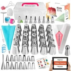 90PCs Russian Piping Tips Complete Set For Beginners-Cake Piping Bags And Tips Set, Cookie Cupcake, Cake Decorating Kit Baking Supplies-Cake Frosting Tools,25 Russian Tips,23 Icing Tips,31 Pastry Bags