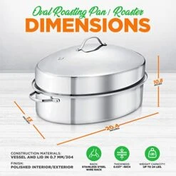 Oval Roasting Pan, Roaster With Polished Rack, Wide Handle And Stainless Steel Lid, Turkey Chicken Roasting Pan Great For Thanksgiving Dinners, Tender Roast, Deep Dishes, And More
