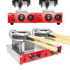 Bubble Waffle Maker | Stainless Steel Double Egg Waffle Iron With Manual Thermostat | Nonstick Coating | 2 Large Hong Kong Waffles | 110V | 2.8kW