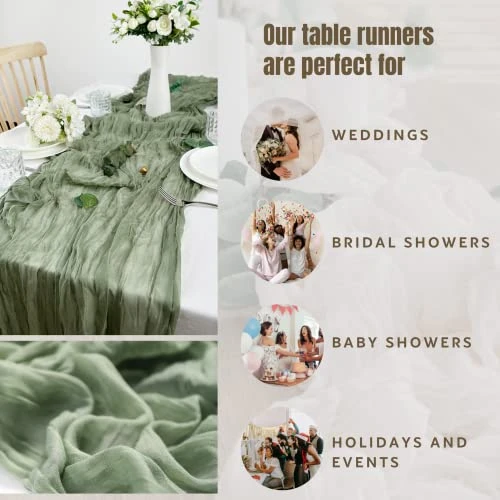 Beautiful Sage Green 2 Pack Cheese Cloth Table Runner | Cheesecloth Table Runner | Gorgeous Pre-Wrinkled Gauze Table Runner | Sage Tablecloth | Table Runner Cheesecloth 5 Beautiful Sage Green 2 Pack Cheese Cloth Table Runner | Cheesecloth Table Runner | Gorgeous Pre-Wrinkled Gauze Table Runner | Sage Tablecloth | Table Runner Cheesecloth - Image 3