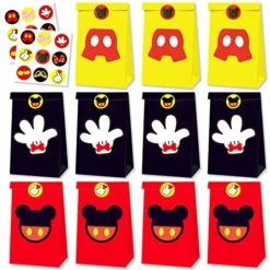 24Pcs Mouse Party Bags With Stickers Gift Paper Bags Party Supplies Favors Cookie Chocolate Candy Snack Bags For Birthday Party Decoration Supplies