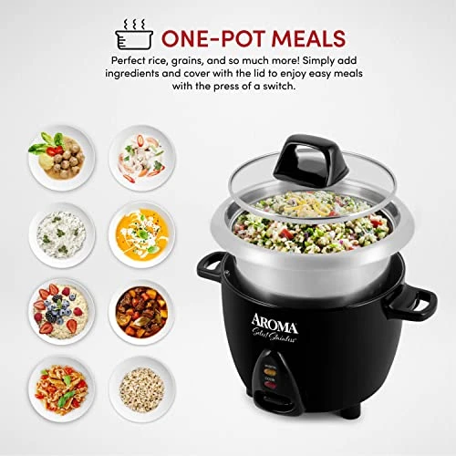 Select Stainless Rice Cooker & Warmer With Uncoated Inner Pot, 3-Cup(uncooked)/6-Cup(cooked)/ 1.2Qt, ARC-753SGB, Black 4 Select Stainless Rice Cooker & Warmer With Uncoated Inner Pot, 3-Cup(uncooked)/6-Cup(cooked)/ 1.2Qt, ARC-753SGB, Black - Image 2