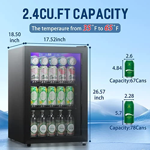 Beverage Refrigerator Cooler - Mini Fridge Soda Or Beer, Wine Or Champagne Cooler For Home/Bar/Office,Adjust Temperature With Glass Door,Shelves,Black Touch Control Panel,2.4Cu.Ft…… 4 Beverage Refrigerator Cooler - Mini Fridge Soda Or Beer, Wine Or Champagne Cooler For Home/Bar/Office,Adjust Temperature With Glass Door,Shelves,Black Touch Control Panel,2.4Cu.Ft…… - Image 2