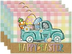 Buffalo Plaid Carrot Egg Truck Daisy Happy Easter Placemats Set Of 4, 12x18 Inch Seasonal Table Mats For Party Kitchen Dining Decoration 19 Buffalo Plaid Carrot Egg Truck Daisy Happy Easter Placemats Set Of 4, 12x18 Inch Seasonal Table Mats For Party Kitchen Dining Decoration -Wilton Shop 51B6aUSNeVL. AC