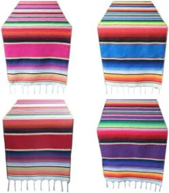Mexican Serape Table Runner For Mexican Theme Party, Cinco De Mayo Fiesta Party, Day Of Death Decorations, Falsa Classic Striped Fringe Pattern Cotton Blanket, Purple,14x84 Inches -Wilton Shop 51BPpWjTReL. AC