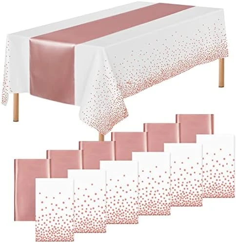 6 Pack Satin Sequin Table Runner, 6 Pack Tablecloth Set 12x108 Inch Smooth Table Runner 54x108 Inch Plastic Table Cover For Party Birthday Wedding Decor, Black And Rose Gold 11 6 Pack Satin Sequin Table Runner, 6 Pack Tablecloth Set 12x108 Inch Smooth Table Runner 54x108 Inch Plastic Table Cover For Party Birthday Wedding Decor, Black And Rose Gold - Image 9