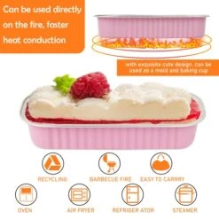 Mini Cake Pans With Lids,6.8 Oz Mini Loaf Pans With Lids Aluminum Foil Mini Loaf Baking Pans Disposable Bread Pan Aluminum Foil Long Baking Cupcake Liners For Cake Bakery (pink-100 Pack) -Wilton Shop 51BU7bqDFWL