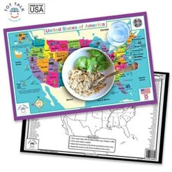 USA Map – Kids' Educational Placemats For Dining Table Or Classroom – Made In USA, Reusable, Fun Learning Tool To Learn USA Geography - Double Sided USA Placemat
