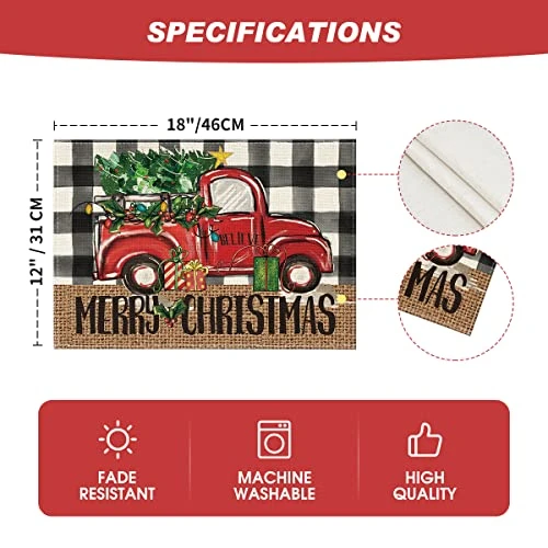 Buffalo Plaid Truck Merry Christmas Placemats Set Of 4, 12x18 Inch Xmas Tree Winter Table Mats For Party Kitchen Dining Decoration 7 Buffalo Plaid Truck Merry Christmas Placemats Set Of 4, 12x18 Inch Xmas Tree Winter Table Mats For Party Kitchen Dining Decoration - Image 5