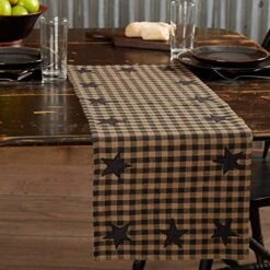 Lack Star Runner Woven 13x36 Country Rustic Kitchen Tabletop Design, Raven Black And Tan