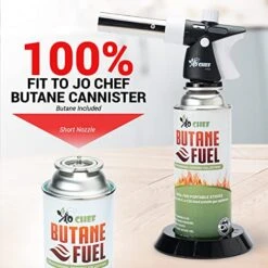 Pro Butane Torch Lighter - Refillable Butane Torch Head, Small Butane Torch With Safety Lock & Adjustable Flame - Culinary Blow Torch, Creme Brulee Torch, Baking, Included 1 Butane Canister