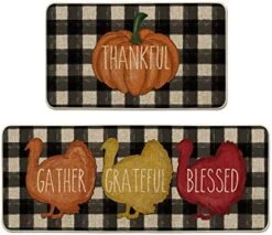 Artoid Mode Buffalo Plaid Pumpkin Turkey Thanksgiving Decorative Kitchen Mats Set Of 2, Fall Home Low-Profile Floor Kitchen Rugs-17x29 And 17x47 Inch -Wilton Shop 51BvfcLKimL. AC