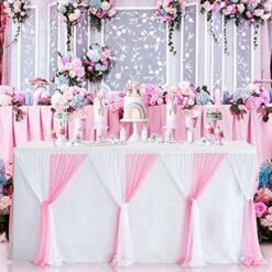 Red White Striped Table Skirt Tulle Circus Table Skirts For Rectangle Table 6ft For Birthday Carnival Circus Party Decorations -Wilton Shop 51BxTD3 JnL. AC