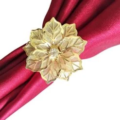Set Of 12 Flower Napkin Rings For Wedding Banquet Christmas Holiday Dinner Party Decor Favor Gift, Gold