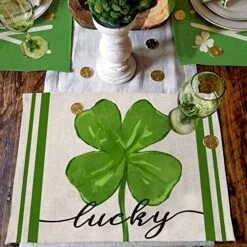 St Patricks Day Placemat 12 X 18 Inch Green Shamrock Lucky Theme Set Of 4 For Dining Table Spring Holiday Rustic Farmhouse Table Mat