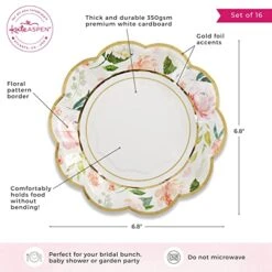 Pink Floral 7 In. Decorative Premium Paper Plates (350 GSM Weight -Set Of 16) - Perfect For Bridal Showers And Weddings, 18 Pink Floral 7 In. Decorative Premium Paper Plates (350 GSM Weight -Set Of 16) - Perfect For Bridal Showers And Weddings, -Wilton Shop 51CKwvePbGL