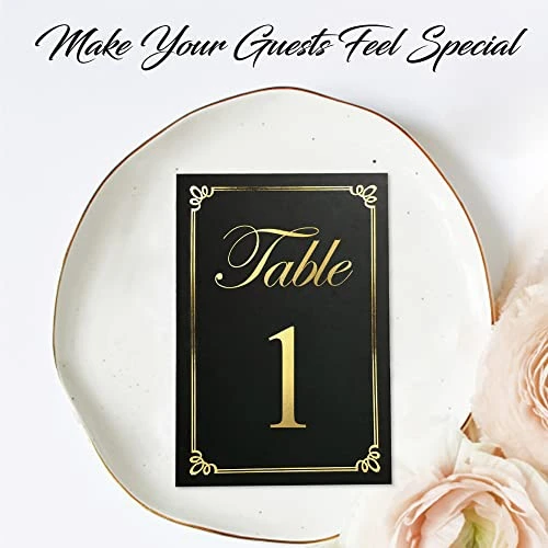 GENERIC Black And Gold Table Numbers Cards, Numbered 1-30 And Head Table Card, Wedding Table Numbers, Table Seating Cards, Gold Table Numbers Perfect For Wedding Reception 6 GENERIC Black And Gold Table Numbers Cards, Numbered 1-30 And Head Table Card, Wedding Table Numbers, Table Seating Cards, Gold Table Numbers Perfect For Wedding Reception - Image 4