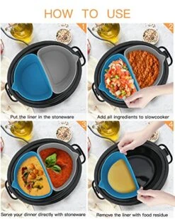 Upgrade Slow Cooker Liners Fit For Crockpot & Hamilton Beach, Reusable Silicone Crock Pot Liner Insert Fits 6-8 Quart Oval Slow Cooker, Leakproof, BPA Free, Handwash, Dishwasher Safe, 2pcs -Wilton Shop 51CROxEECRL