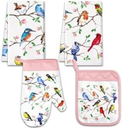 Birds Kitchen Dish Towels Pot Holder Oven Mitt With Loop Kit Spring Gifts For Bird Lovers Teacher Women Mom Birdies On Wire Cardinal Hummingbird For BBQ Grilling Microwave Cooking Baking -Wilton Shop 51CX6lTvhL. AC 1