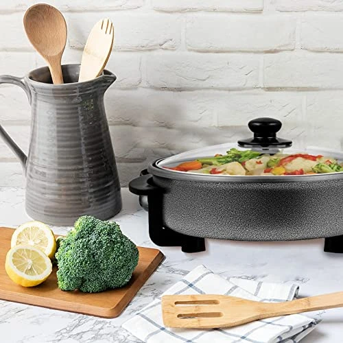 Nstick Electric Skillet - Aluminum Coated Grill Pan & Glass Lid Cover (12-Inch) 8 Nstick Electric Skillet - Aluminum Coated Grill Pan & Glass Lid Cover (12-Inch) - Image 6