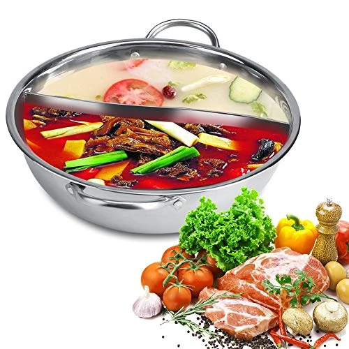 Stainless Steel Hot Pot 27/29/31cm Thick Stainless Steel Hot Pot Two Flavor Separation Induction Cooker Usable(32cm) 4 Stainless Steel Hot Pot 27/29/31cm Thick Stainless Steel Hot Pot Two Flavor Separation Induction Cooker Usable(32cm) - Image 2