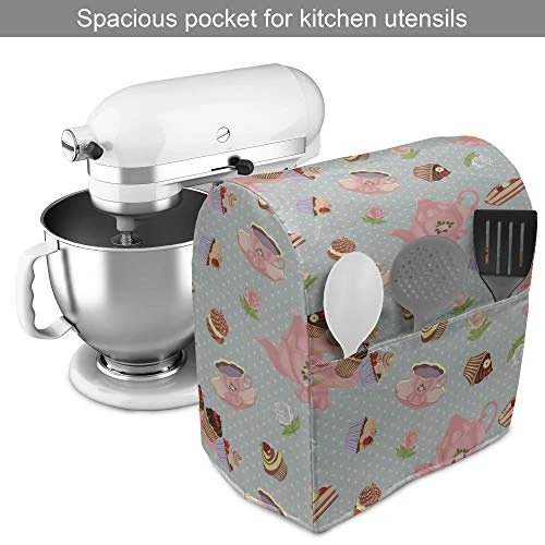 Ambesonne Tea Party Stand Mixer Cover, Cupcakes Cookies And Flowers On Polka Dotted Background Britain Tradition, Kitchen Appliance Organizer Bag Cover With A Pocket, 6-8 Quarts, Multicolor 4 Ambesonne Tea Party Stand Mixer Cover, Cupcakes Cookies And Flowers On Polka Dotted Background Britain Tradition, Kitchen Appliance Organizer Bag Cover With A Pocket, 6-8 Quarts, Multicolor - Image 2