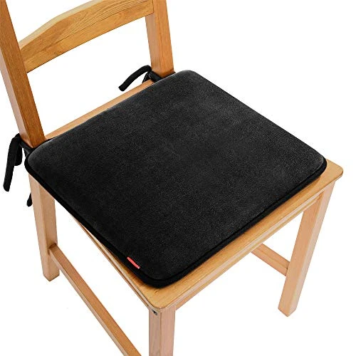 Dining Chair Pads,2 Pack Non Slip Memory Foam Kitchen Chair Cushions Pads With Ties And Gripper Backing (16" Square,Velvet Black) 4 Dining Chair Pads,2 Pack Non Slip Memory Foam Kitchen Chair Cushions Pads With Ties And Gripper Backing (16" Square,Velvet Black) - Image 2
