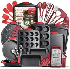 Aking Pans Set, 15 Piece Premium Baking Set, Nonstick Bakeware Sets BPA Free, Cookie Sheets For Baking Nonstick Set, Steel Baking Sheets For Oven With Muffin Pan, Cake Pan & Kitchen Utensils - Black -Wilton Shop 51CrRZzbCKL. AC