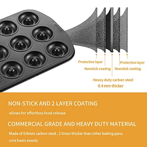 Mini Donut Baking Pans, Non-Stick 12-Cavity Donut Pan, Carbon Steel Cake Baking Pan - BPA Free Mini Bagel Pan, Oven, Microwave, Freezer Safe 5 Mini Donut Baking Pans, Non-Stick 12-Cavity Donut Pan, Carbon Steel Cake Baking Pan - BPA Free Mini Bagel Pan, Oven, Microwave, Freezer Safe - Image 3
