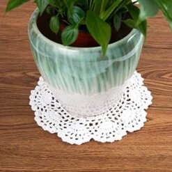 Round Coaster 4-Pieces Handmade Crochet Small Cotton Doilies Lace Table Hollow Placemats 8-Inch (White) -Wilton Shop 51CuPExvibL
