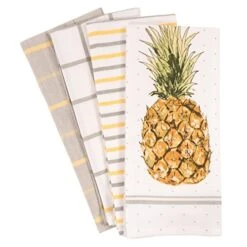 Pantry Pineapple Kitchen Dish Towel Set Of 4, 100-Percent Cotton, 18 X 28-inch