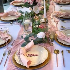 YAWALL Chiffon Table Runner For Wedding Decorations - Dusty Rose Bridal Baby Shower Party Decor Rustic Boho Runners 10ft