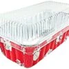2 Lb. Red Holiday Christmas Snowman Aluminum Foil Standard Loaf/Bread Baking Pans With Clear Dome Lids (Pack Of 12 Sets)