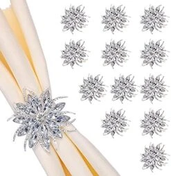 Silver Napkin Rings Set Of 12, Luxury Rhinestone Crystal Flower Serviette Buckles Holder For Wedding Birthday Dinner Parties Easter Christmas Holiday With Gift Box, Silver (napkin Rings15) -Wilton Shop 51DN MxZrL. AC