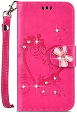 Galaxy Note 9 Case,Shiny Butterfly Rhinestone Emboss Love Floral Pu Leather Diamond Bling Wallet Strap Case With Card Holder Magnetic Flip Cover Compatible With Samsung Galaxy Note 9,rosy -Wilton Shop 51Df64CkVgL. AC