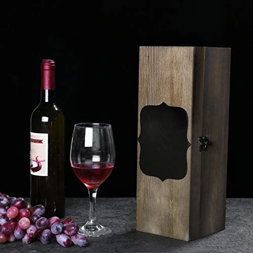 Rustic Burnt Solid Wood Wine Bottle Gift Box With Latched Lid, Decorative Bottle Storage Carrying Case With Chalkboard Label 5 Rustic Burnt Solid Wood Wine Bottle Gift Box With Latched Lid, Decorative Bottle Storage Carrying Case With Chalkboard Label - Image 3