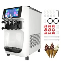 GSEICE Commercial Ice Cream Maker Machine, 10 Inch LCD Touch Screen Dual System Independent Operation, 6.8 To 8.4 Gal/H Soft Serve Ice Cream Machine With Pre-cooling Frequency Conversion
