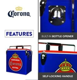 Corona Retro Ice Chest Cooler With Bottle Opener 13L (14 Qt), 18 Can Capacity, Blue And Red, Vintage Style Ice Bucket For Camping, Beach, Picnic, RV, BBQs, Tailgating, Fishing -Wilton Shop 51DqCLHmmaL