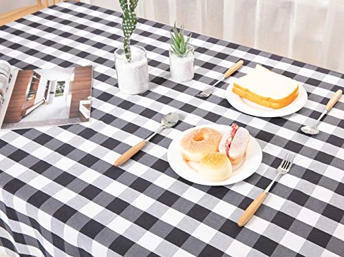 55Inch Gingham Checkered Tablecloth, Black & White Checker, Round Lace Polyester Tablecloth 7 55Inch Gingham Checkered Tablecloth, Black & White Checker, Round Lace Polyester Tablecloth - Image 5