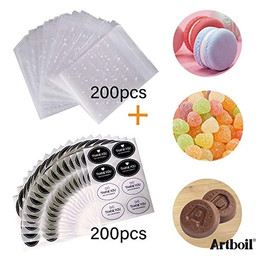 200pcs White Dotted Self Adhesive Treat Bag Cellophane Bag Cookie Bag, Party Favor Bag For Bakery, Candy, Cookie (3.94 X 3.94 Inches, W/ 200pcs Thank You Stickers) 6 200pcs White Dotted Self Adhesive Treat Bag Cellophane Bag Cookie Bag, Party Favor Bag For Bakery, Candy, Cookie (3.94 X 3.94 Inches, W/ 200pcs Thank You Stickers) - Image 4
