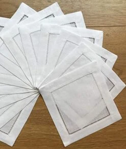 White Linen Cocktail Napkin 6"x6" Set Of 50 Linen Cloth Napkin Coasters-Ladder Hemstitch 100% Linen Beverage Party Napkin Coaster Super Value Bulk 50 Pack -Wilton Shop 51E1jORt1nL