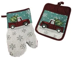 8 Pc Vintage Truck Merry Christmas Place Mat Kitchen Decor Set - Matching Placemats, Kitchen Towels, Pot Holder, And Oven Mitt - Comes In An Organza Bag So It's Ready For Giving! -Wilton Shop 51EBl91HrkL
