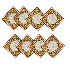 Brilliant Autumn Double Border Thanksgiving Fabric Tablecloth By Newbridge, Fall Harvest Floral Tablecloths And Napkins (Napkin-Set Of 8)