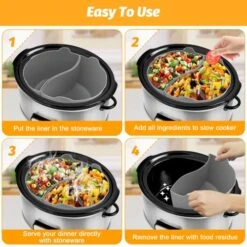 Silicone Slow Cooker Liners With 1 Pair Mini Silicone Oven Gloves, Slow Cooker Divider Liner Fit Crock-Pot 6-8 Quart,Silicone Crockpot Divider Reusable & BPA Free & Dishwasher Safe -Wilton Shop 51EMNjT15AL